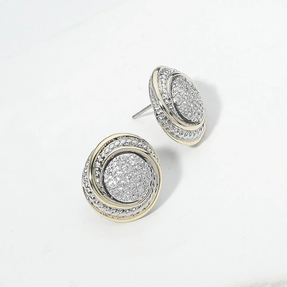 Elegant 14K Gold Plated Two Tone Stud Earrings